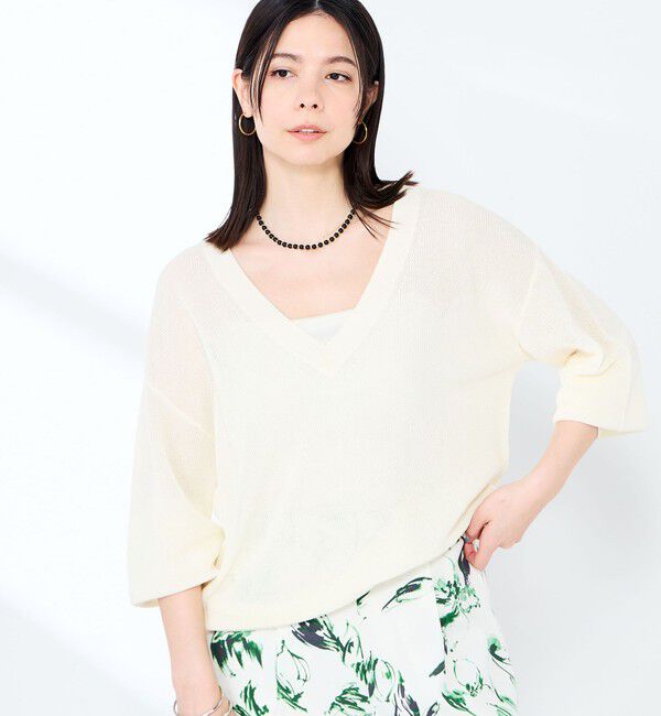 NOLLEY'S sophi「《手洗い可能》ペーパー混深V片畦プルオーバー」|ニット・セーター|