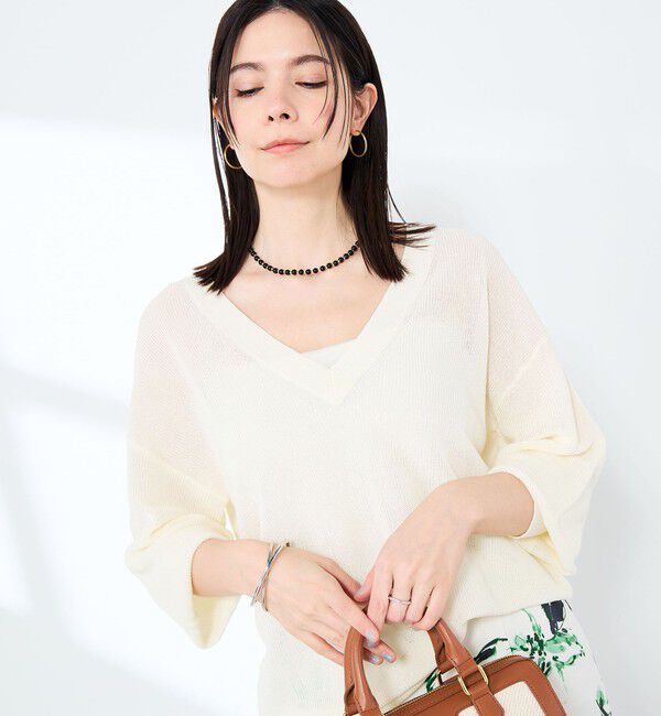 NOLLEY'S sophi「《手洗い可能》ペーパー混深V片畦プルオーバー」|ニット・セーター|