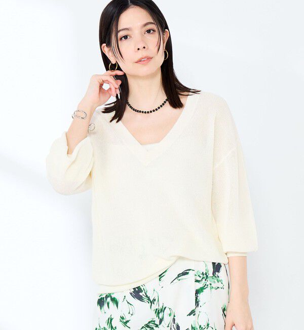 NOLLEY'S sophi「《手洗い可能》ペーパー混深V片畦プルオーバー」|ニット・セーター|