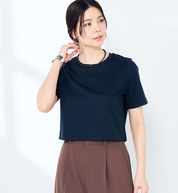 NOLLEY'S sophi「《手洗い可能》W&Wショート丈Tシャツ」|Tシャツ・カットソー|ダークネイビー