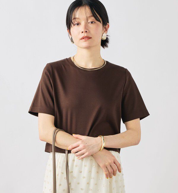NOLLEY'S sophi「《手洗い可能》W&Wショート丈Tシャツ」|Tシャツ・カットソー|ダークブラウン