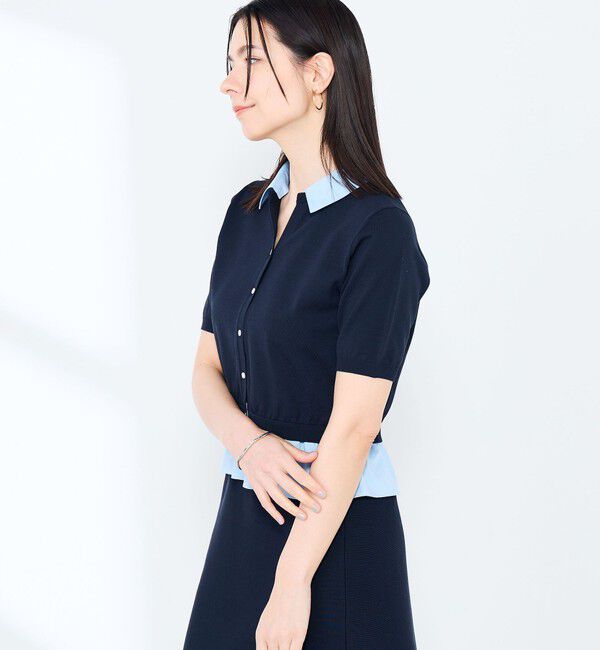 NOLLEY'S sophi「《手洗い可能/セットアップ対応》布帛襟取り外し可裾布帛半袖カーディガン」|カーディガン|