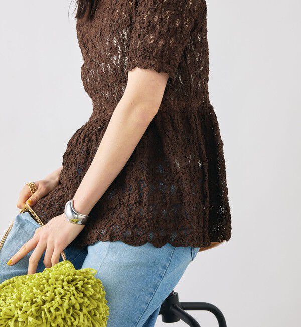 NOLLEY'S sophi「ウォッシャブルストレッチレースペプラム半袖プルオーバー」|シャツ・ブラウス|