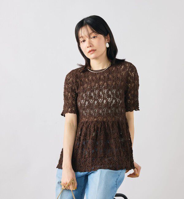 NOLLEY'S sophi「ウォッシャブルストレッチレースペプラム半袖プルオーバー」|シャツ・ブラウス|