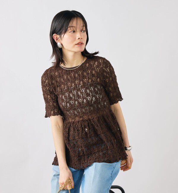 NOLLEY'S sophi「ウォッシャブルストレッチレースペプラム半袖プルオーバー」|シャツ・ブラウス|