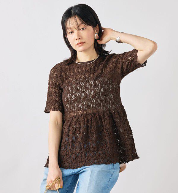 NOLLEY'S sophi「ウォッシャブルストレッチレースペプラム半袖プルオーバー」|シャツ・ブラウス|