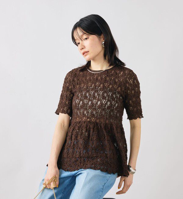 NOLLEY'S sophi「ウォッシャブルストレッチレースペプラム半袖プルオーバー」|シャツ・ブラウス|