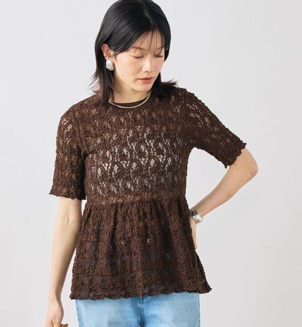 NOLLEY'S sophi「ウォッシャブルストレッチレースペプラム半袖プルオーバー」|シャツ・ブラウス|