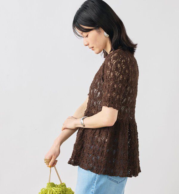 NOLLEY'S sophi「ウォッシャブルストレッチレースペプラム半袖プルオーバー」|シャツ・ブラウス|