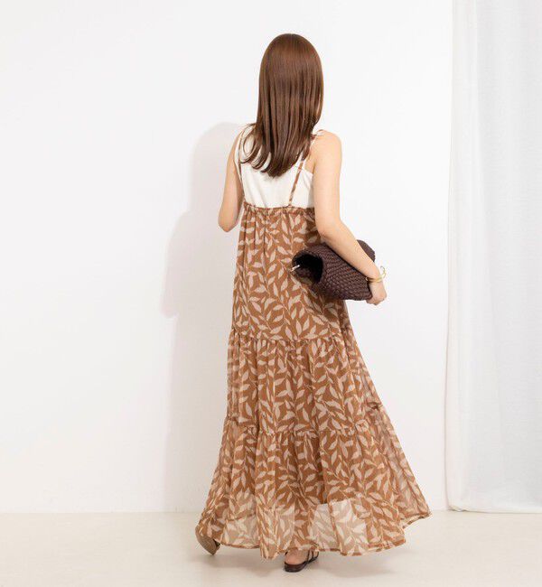NOLLEY'S「【Import Fabric】ウォッシャブル楊柳リーフ柄ウエストリボンワンピース」|ワンピース|