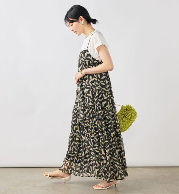 NOLLEY'S「【Import Fabric】ウォッシャブル楊柳リーフ柄ウエストリボンワンピース」|ワンピース|