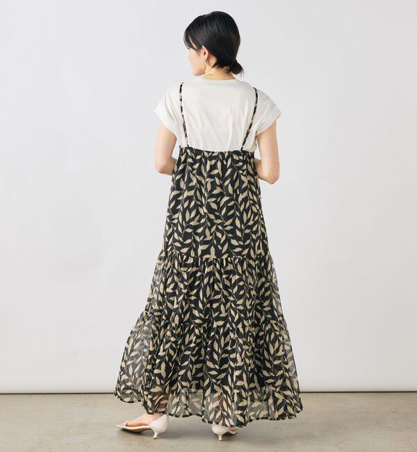 NOLLEY'S「【Import Fabric】ウォッシャブル楊柳リーフ柄ウエストリボンワンピース」|ワンピース|