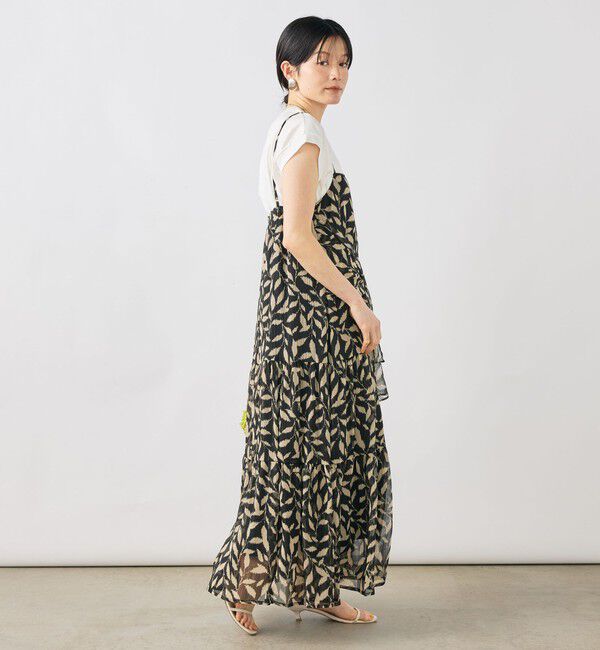 NOLLEY'S「【Import Fabric】ウォッシャブル楊柳リーフ柄ウエストリボンワンピース」|ワンピース|