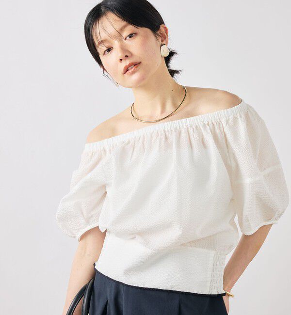 NOLLEY'S「ウォッシャブル袖ボリュームサッカーブラウス」|シャツ・ブラウス|ホワイト