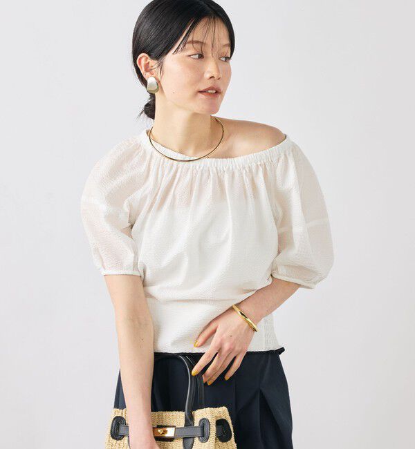 NOLLEY'S「ウォッシャブル袖ボリュームサッカーブラウス」|シャツ・ブラウス|