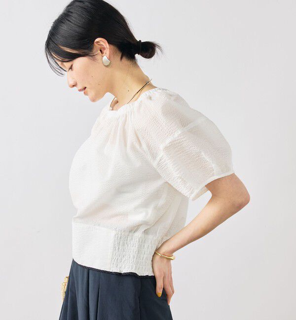 NOLLEY'S「ウォッシャブル袖ボリュームサッカーブラウス」|シャツ・ブラウス|