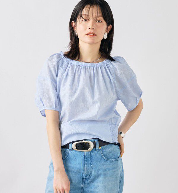 NOLLEY'S「ウォッシャブル袖ボリュームサッカーブラウス」|シャツ・ブラウス|