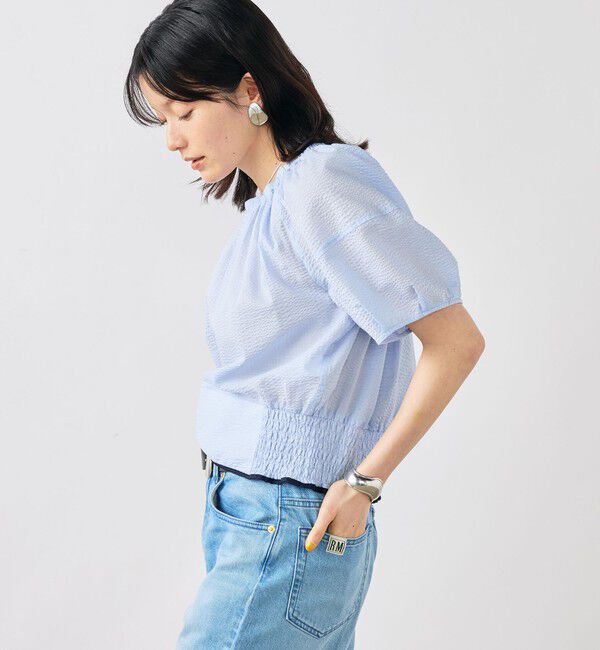 NOLLEY'S「ウォッシャブル袖ボリュームサッカーブラウス」|シャツ・ブラウス|