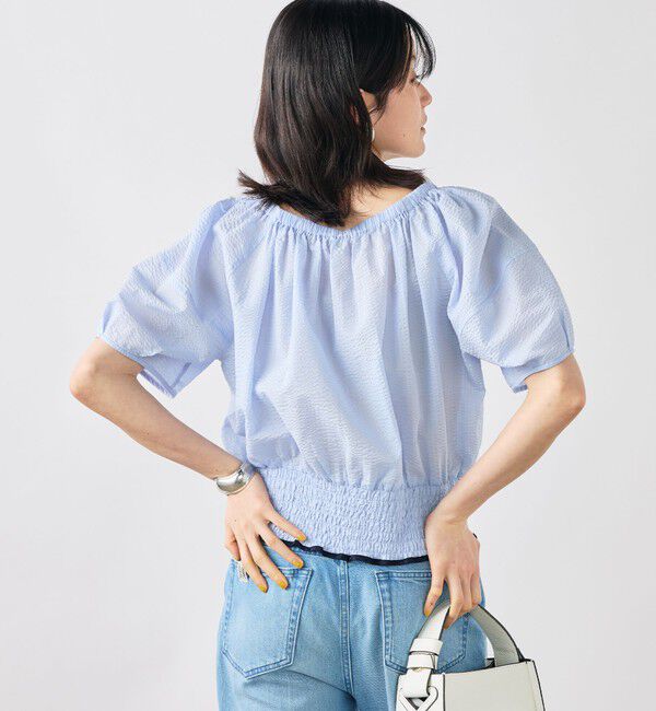 NOLLEY'S「ウォッシャブル袖ボリュームサッカーブラウス」|シャツ・ブラウス|