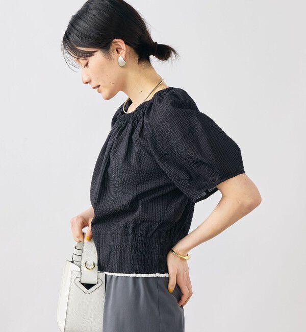 NOLLEY'S「ウォッシャブル袖ボリュームサッカーブラウス」|シャツ・ブラウス|ブラック