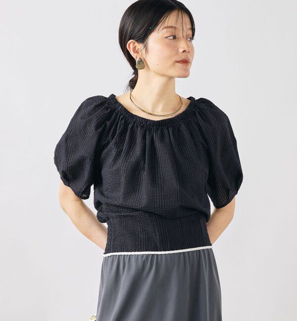 NOLLEY'S「ウォッシャブル袖ボリュームサッカーブラウス」|シャツ・ブラウス|