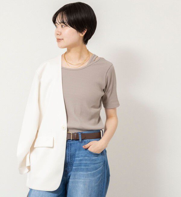 Rie Miller「ウォッシャブルアシンメトリー2WAYリブTシャツ」|Tシャツ・カットソー|