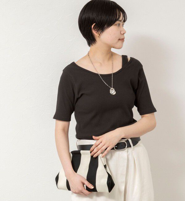 Rie Miller「ウォッシャブルアシンメトリー2WAYリブTシャツ」|Tシャツ・カットソー|