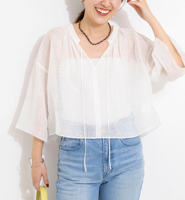NOLLEY'S「ウォッシャブルシアーリネンカールマイヤーショートブラウス」|シャツ・ブラウス|ホワイト