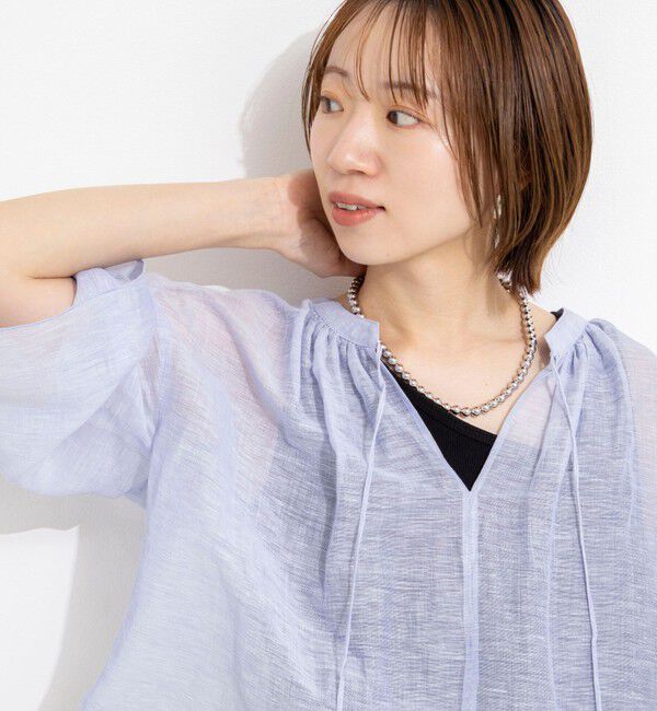 NOLLEY'S「ウォッシャブルシアーリネンカールマイヤーショートブラウス」|シャツ・ブラウス|