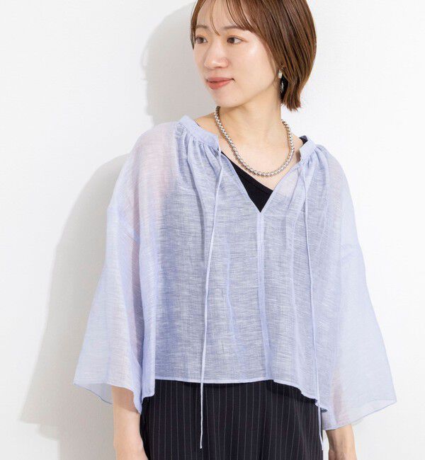NOLLEY'S「ウォッシャブルシアーリネンカールマイヤーショートブラウス」|シャツ・ブラウス|