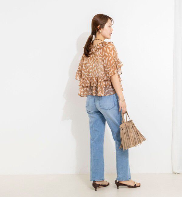 NOLLEY'S「【Import Fabric】ウォッシャブル楊柳リーフ柄フリルブラウス」|シャツ・ブラウス|
