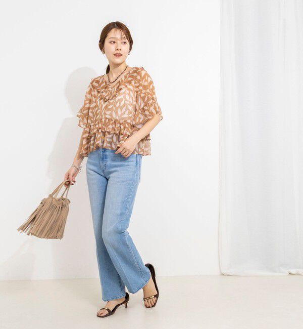 NOLLEY'S「【Import Fabric】ウォッシャブル楊柳リーフ柄フリルブラウス」|シャツ・ブラウス|