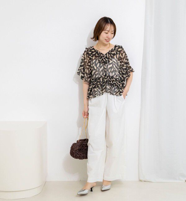 NOLLEY'S「【Import Fabric】ウォッシャブル楊柳リーフ柄フリルブラウス」|シャツ・ブラウス|