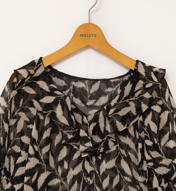 NOLLEY'S「【Import Fabric】ウォッシャブル楊柳リーフ柄フリルブラウス」|シャツ・ブラウス|