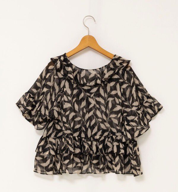 NOLLEY'S「【Import Fabric】ウォッシャブル楊柳リーフ柄フリルブラウス」|シャツ・ブラウス|