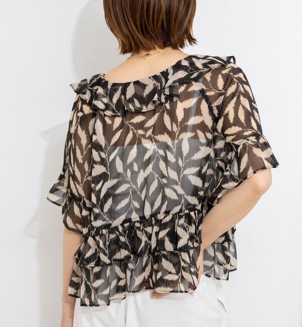 NOLLEY'S「【Import Fabric】ウォッシャブル楊柳リーフ柄フリルブラウス」|シャツ・ブラウス|