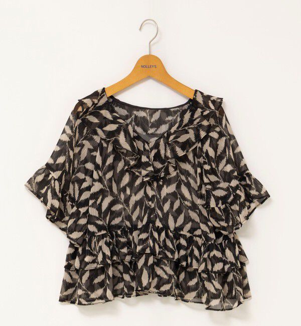 NOLLEY'S「【Import Fabric】ウォッシャブル楊柳リーフ柄フリルブラウス」|シャツ・ブラウス|