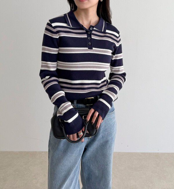 fredy emue「マルチボーダー衿付きリブニット」|ニット・セーター|