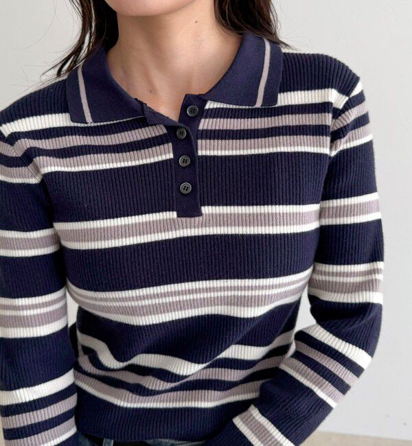 fredy emue「マルチボーダー衿付きリブニット」|ニット・セーター|