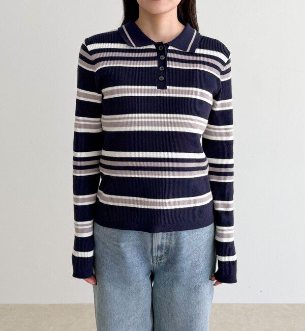 fredy emue「マルチボーダー衿付きリブニット」|ニット・セーター|