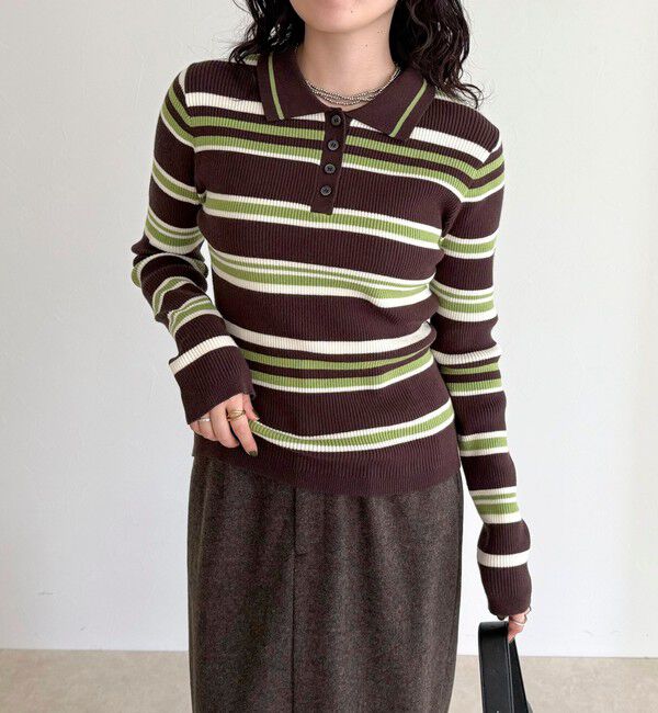 fredy emue「マルチボーダー衿付きリブニット」|ニット・セーター|