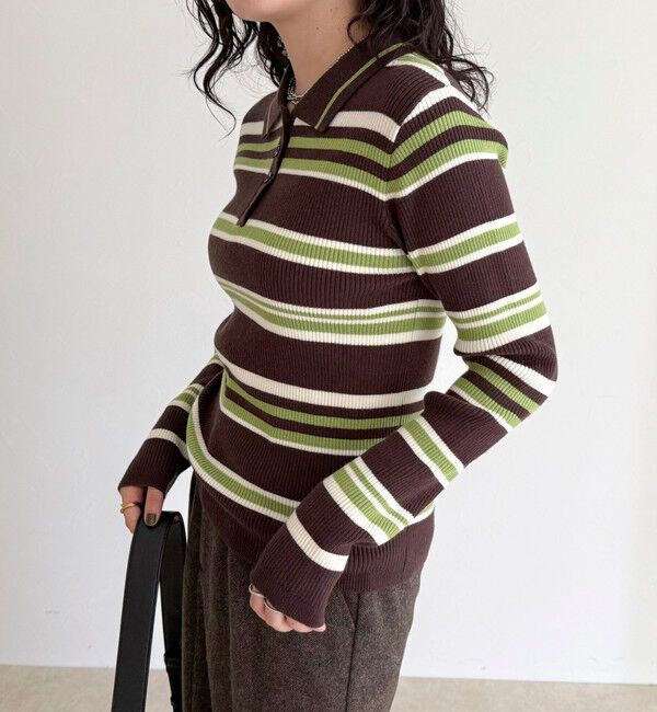 fredy emue「マルチボーダー衿付きリブニット」|ニット・セーター|