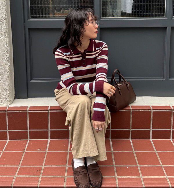 fredy emue「マルチボーダー衿付きリブニット」|ニット・セーター|