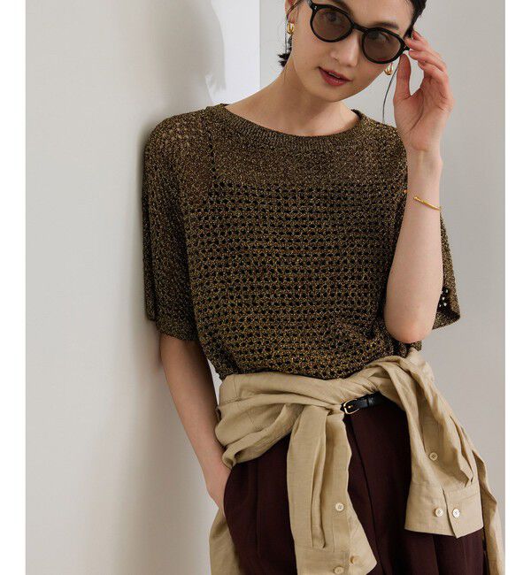 ROPE「ラメメッシュプルオーバー/セットアップ対応」|ニット・セーター|ゴールド(90)