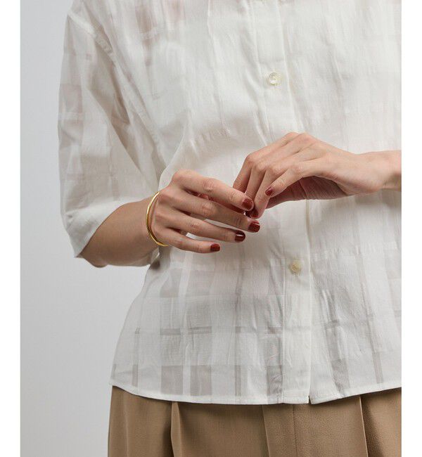 ROPE「【洗える】シアーチェッククロップド5分袖シャツ/セットアップ対応」|シャツ・ブラウス|