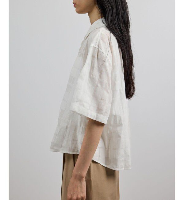 ROPE「【洗える】シアーチェッククロップド5分袖シャツ/セットアップ対応」|シャツ・ブラウス|