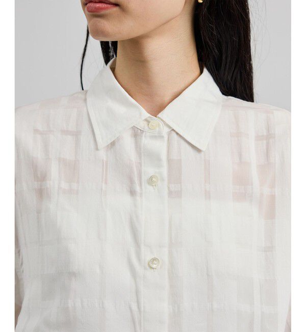 ROPE「【洗える】シアーチェッククロップド5分袖シャツ/セットアップ対応」|シャツ・ブラウス|