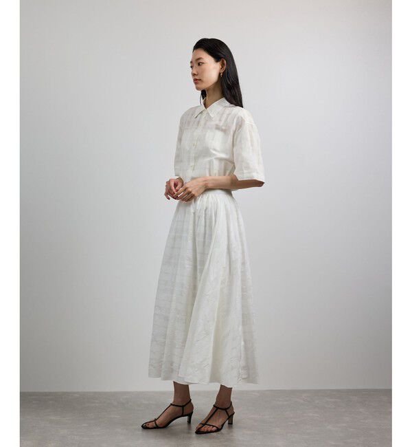 ROPE「【洗える】シアーチェッククロップド5分袖シャツ/セットアップ対応」|シャツ・ブラウス|