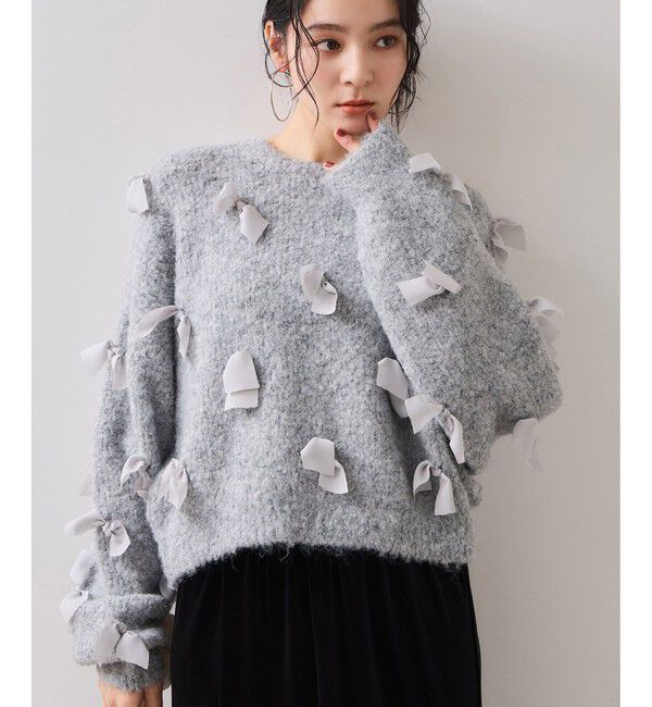 VIS「【WEB限定】ゆるっとボリュームリボンモチーフニット」|ニット・セーター|チャコール(06)