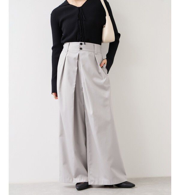 VIS「フロントタックデザインワイドパンツ」|チノ|ライトグレー(08)